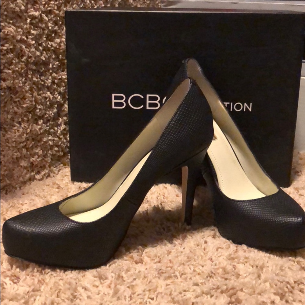 BCBG Parade Black Snake Heels